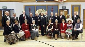 Former presidents of missions in Taiwan attending Salt Lake City reunion, many with their wives, were, from left, W. Brent and Elaine Hardy, Malan R. and Linda Jackson, Thomas P. and Bonnie Nielson, Boyd and Lyona Hales, Frederick W. Crook, Pau. Photo by Keith Johnson© Deseret Morning News