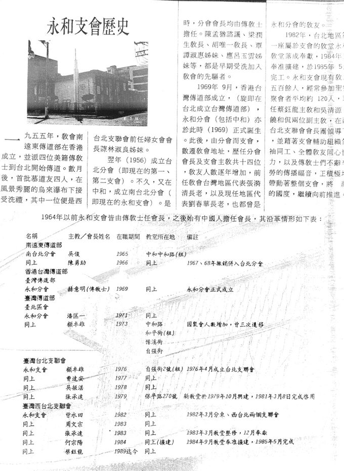 永和支會歷史
