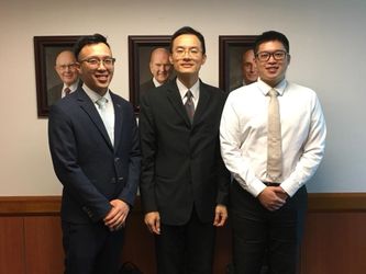 景美支會主教團 由左至右：楊竣皓（第一諮理）李宥瑩（主教）陳懷新（第二諮理）2018.07.29